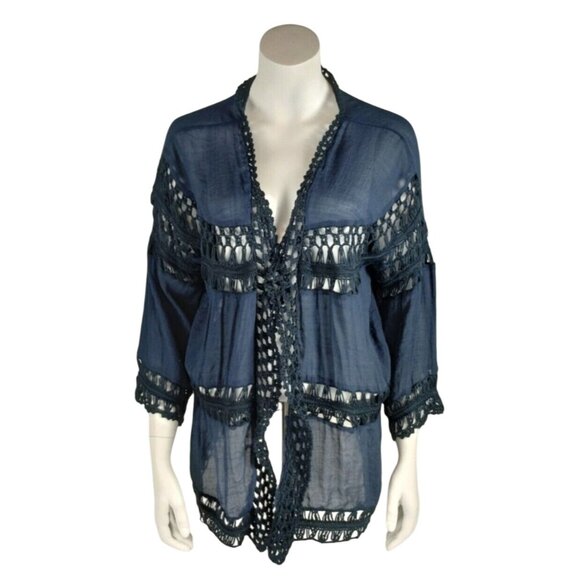 Anthropologie Womens One Size Evelyn K Tiered Boho Crochet Cover-up Kimono - Picture 1 of 8